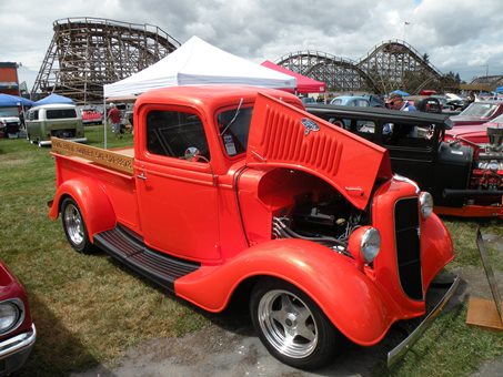 orange 35 ford truck